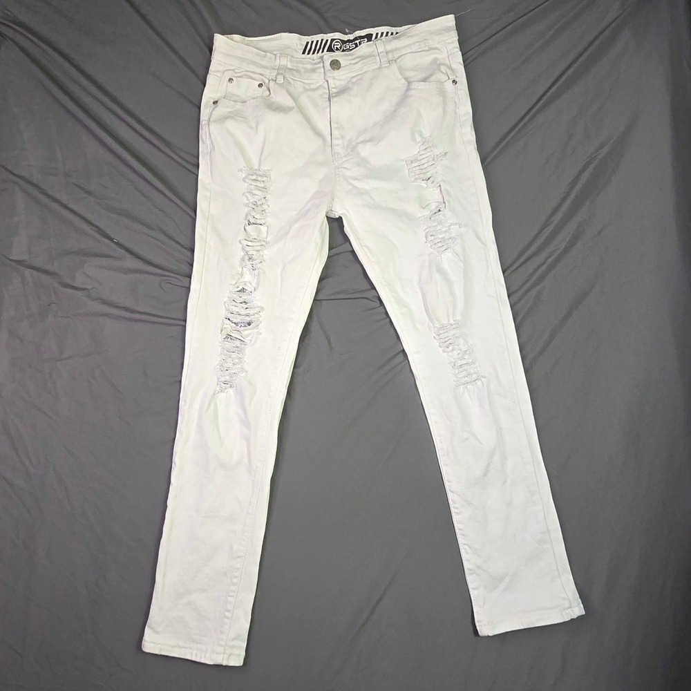 RGSTR Men's Distressed Ripped Denim Jeans Size 36X32 White Streetwear A74